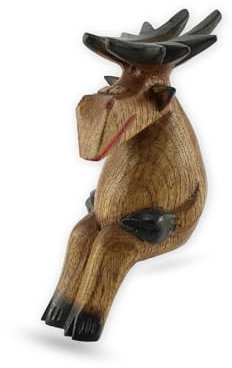 Budawi® Elch sitzend aus Holz ca. 16 cm hoch Elchfigur Elch Figur Skulptur Holzfigur Einzelstück