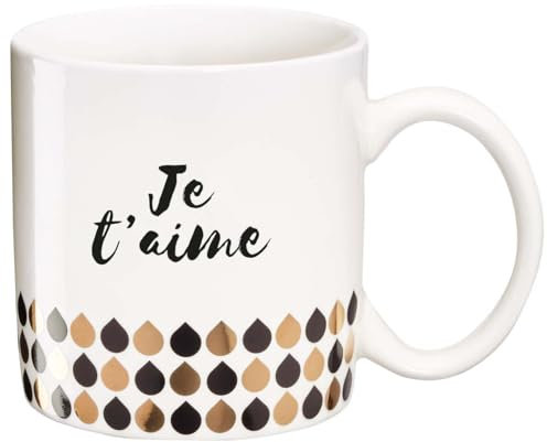 DRAEGER PARIS | Mug Black & Gold porcelaine fine Je t'aime | Idée Cadeau Amoureux, Couple, Mari, Femme Tendresse, Amitié, Famille, Anniversaire | Coffret Cadeau