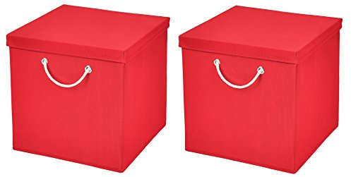 Stick&Shine 2X Aufbewahrungs Korb Rot Faltbox 30 x 30 x 30 cm Regalkorb faltbar mit Kordel und mit Deckel