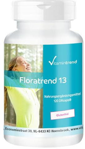 Floratrend Kapseln - 13 Bakterienstämme + Inulin -120 DRCaps - mind. 41,5 Milliarden Kulturen pro Kapsel | Vitamintrend®