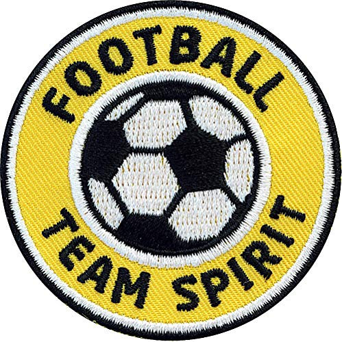 2 x Fussball Patch 60 mm gestickt gelb/Football Team Spirit/Applikation Aufbügler Aufnäher Bügelbild/Team Dress Trikot Shirt Short Cap Tasche Fußball Mannschaft Verein Fan (Gelb)