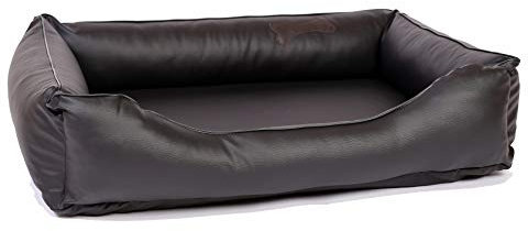 CopcoPet Hundebett Paco Kunstleder Schwarz 90 x 70 cm – Formstabiles Hundesofa mit weichem Schaumstoff – Abziehbarer, waschbarer Bezug – Pflegeleichtes Hundekissen für mittelgroße Hunde