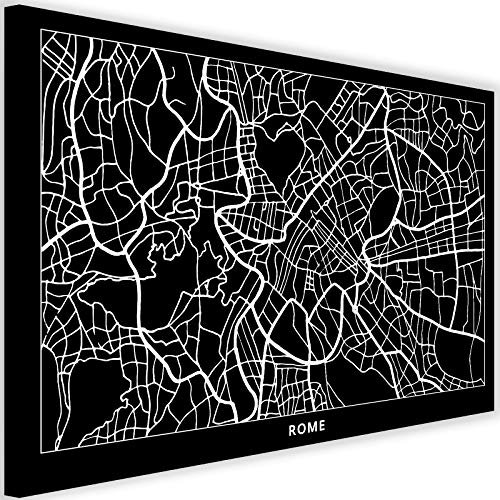 Feeby Wandbild Rome Kunstdruck Art Leinwandbild Karte Stadtplan Schwarz 90x60 cm