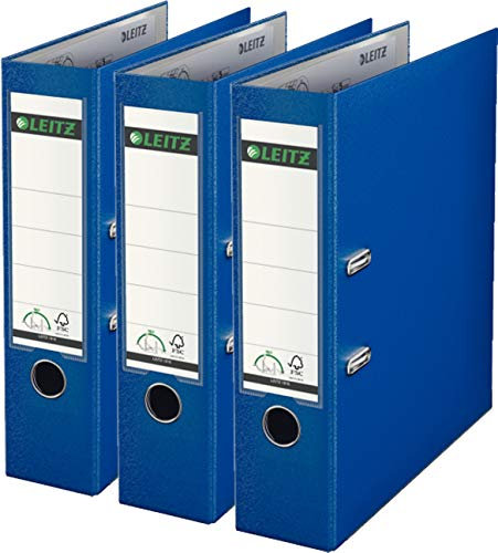 Sparpack Leitz 1010 Qualitäts-Ordner Plastik breit, mit patentierter 180º-Präzisionsmechanik (3er Packung | 8cm Breit, nachtblau)