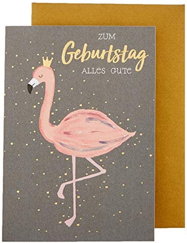Perleberg hochwertige Geburtstagskarte Black and Gold Collection mit Flamingo-Motiv - fröhliche Karte zum Geburtstag mit Umschlag - Geburtstagskarten Premium-Qualität 11,6 x 16,6 cm