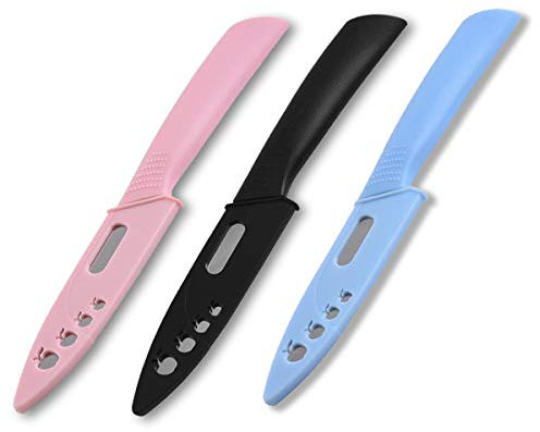Fruit Knife, New Sharp and Durable Fruit Knife Set with Protective Cover, Suitable for Most Types of Vegetables and Fruits,3 Pieces (Pink, Blue, Black)
