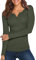Damen Shirt Langarm V-Ausschnitt Basic Oberteile Button Casual Pullover Einfarbig Langarmshirt(Armeegrün,X-Small)