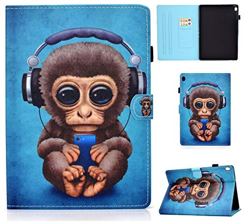 Aswant Étui à rabat magnétique en cuir synthétique pour tablette Lenovo Tab M10/M10 HD 1ère génération avec fentes pour cartes, porte-stylo pour Lenovo Tab M10/Lenovo Tab M10 HD Motif singe