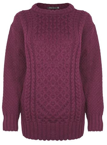 Generation Fashion New Ladies Women Long Sleeve Knitted Jumper Cable Knit Sweater Crew Neck Pullover Top Plus Size [Wine,M-L]