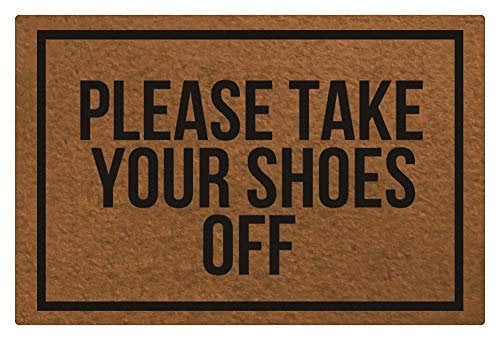 Entrance Floor Mat Please Take Your Shoes Off Entrance Carpet Entrance Outdoor and Indoor Welcome Mat Shoe Scraper Washable Carpet Door Mat, Dirt and Dust Absorber- 23.6 x 15.7 Inch Brown