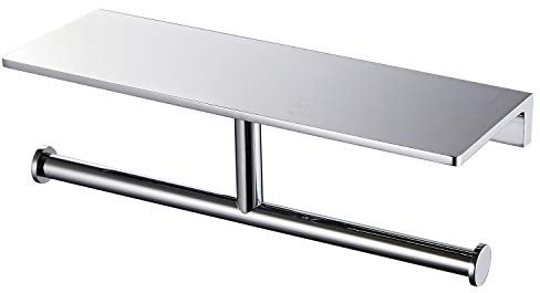NSODOO Porte-Papier hygiénique à Double Rouleau avec étagère en Laiton Massif et Distributeur de Papier hygiénique de Style hôtel supérieur, Stockage épargné, Finition chromée polie