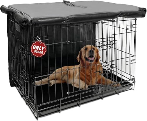 Abdeckung für Hundehütte, 106,7 cm, Kistenabdeckungen für große Hundekäfige mit 1, 2, 3 Türen, Privatsphäre, wasserdicht, 600D-Oxford-Gewebe, für drinnen und draußen, Grau (nur Abdeckung)