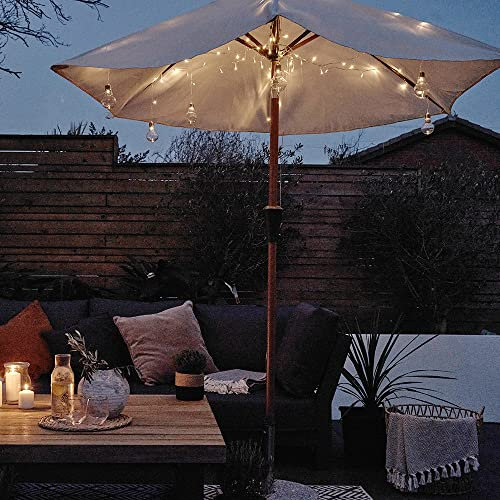 IP44 Rated Battery Operated Outdoor Garden Decorative Integrated Warm White LED Festoon Clear Globe Parasol Lights