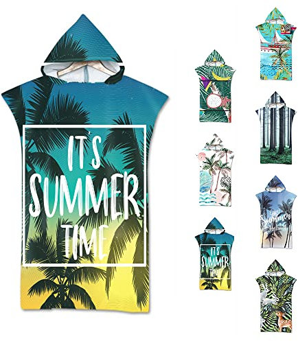 Surwin Surf Poncho Handtuch mit Kapuze,Landschaft Drucken Badeponcho Herren Damen,Strand Poncho Kapuze Mikrofaser Schnelltrocknend Strandtücher Bademantel Schwimmen Badetuch (Kokospalme 2,75x110cm)