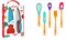 Le Couteau du chef Chefclub Kids Bleu & Rouge - Set de 5 Mini-Ustensiles de Cuisine en Bambou et Silicone - 2KIT917