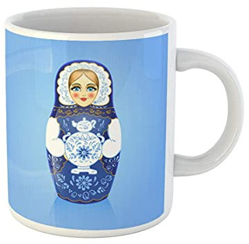 759 Kaffeetassen Gzhel Malt Blaue Russische Babuschka-Matroschka-Puppe Samowar Becher Beidseitig Bedruckt Teetasse Lustig Keramik Tasse Für Geschenk Tee Kaffee 330Ml