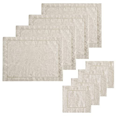 Tischdecke, Tischsets, Leinen-Hohlsaum, 35,6 x 48,2 cm, 4 Stück, Bauernhaus-Stoffmatten, waschbar, wiederverwendbar für Zuhause, Küche, Esszimmer, Party, Hochzeitsdekoration, natürlich