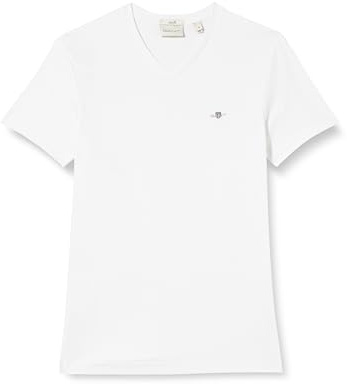 GANT Herren Slim Shield V-Neck T-Shirt MIT V-Ausschnitt SCHMALE Passform, Weiß, S EU