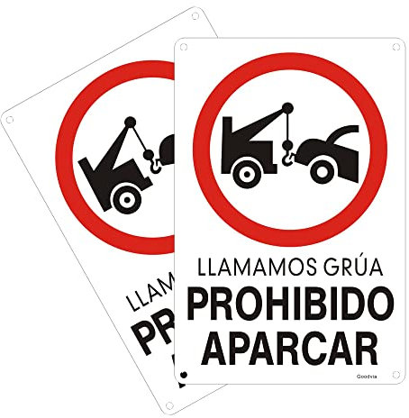 Goodvia Cartel Prohibido Aparcar Aluminio Reflectante 20x30 cm, Placa Prohibido Aparcar Metal Cartel Prohibido Aparcar Llamamos Grua Metalico Duradero, Impermeable y Resistente UV, 2PCS