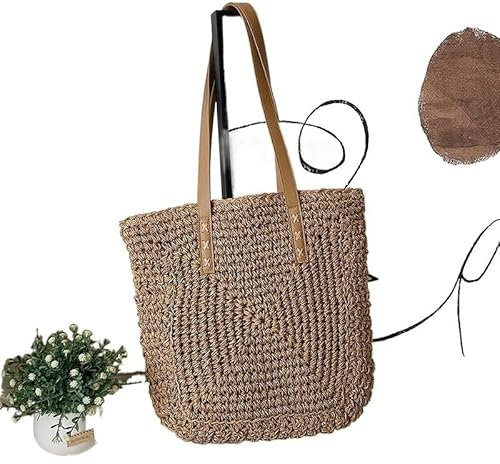 HHF Körbe Behälter 1 stück Sommer Mode Stroh Tasche Gewebte Schulter Shopper Tasche Weibliche Strand Reise Rattan Gestrickte Große Geldbörse und Handtaschen for Frauen Kleidung Lagerung ( Farbe : A-kh