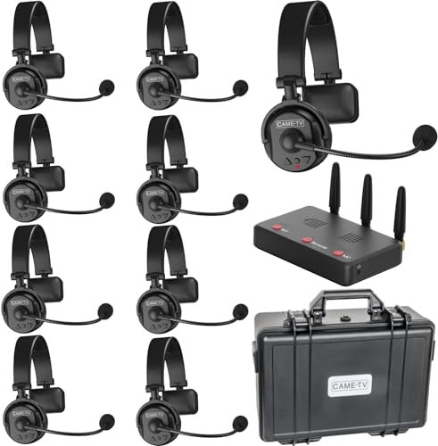 Came-TV 9er-Pack kabelloses Waero-Intercom-Headset, Vollduplex-Intercom-Kommunikationssystem, Entfernung bis zu 1200 Fuß, mit Mikrofon-ENR-Geräuschunterdrückung und Stummschaltungsfunktion