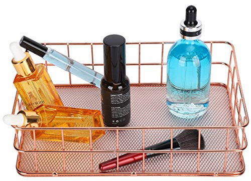 Hapivida Drahtgeflecht Korb, Goldener Metallkorb Aufbewahrungskorb Eisengitter Aufbewahrungsschale Netzkorb Aufbewahrungsbehälter für kosmetische Schreibwaren zu Hause (24.1 x 16.2 x 6.4 cm)
