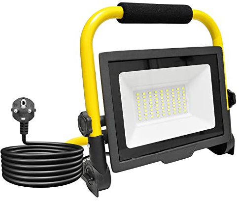 RIGIDON 50W Foco de Trabajo LED, 5000LM Foco LED Portátil con Soporte plegable, IP66 Impermeable Luz de Trabajo para Interiores y Exteriores para Obra Taller Garaje, 6000K Blanca