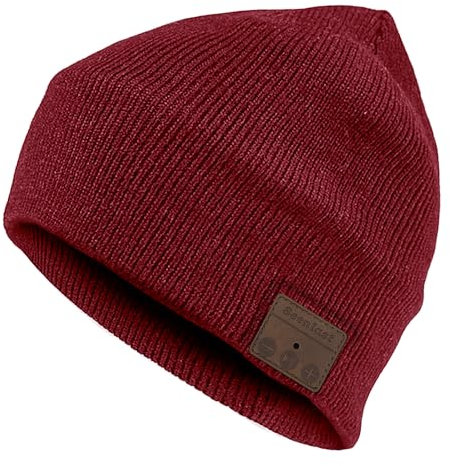 Loowoko Bluetooth Mütze,Unisex Mütze mit Musik,mit Kopfhörer & Lautsprechern, Mütze zum Camping Laufen Wandern,Weihnachten Gadget Geschenk für Männer Papa Frauen Rot