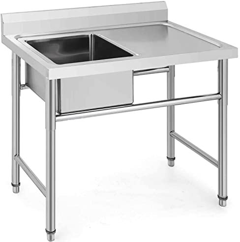 AOKLEY Edelstahl Spültisch Waschbecken Spülbecken,Gartenwaschbecken,Edelstahl-Standwaschbecken,Küchenspüle Outdoor Edelstahl Spüle Für Garten Camping,Leftsink-1.0mm