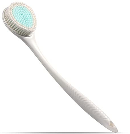 Brencco Cepillo de baño de mango largo, cepillo trasero con cepillo corporal texturizado antideslizante adecuado para limpieza de la piel
