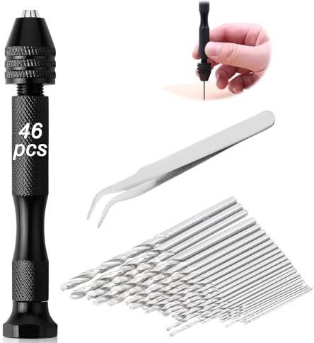 46 Pcs Pin Hand Drill Bits Set (0.3-3mm), Precision Hand Drill Bits Rotary Tools with Tweezers, Mini Twist Tool for Delicate Manual Work, Metal Wood, Model Making, Resin Crafts