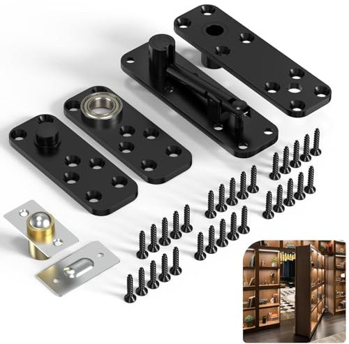 TheElves Drehscharnier, robustes verstecktes Türscharnier-Set, 360 ° drehbar, SAE 1045/EN C45 Kohlenstoff-Strukturstahl mit lackierter Oberfläche, Murphy-Türbeschläge für geheime Bücherregaltüren bis