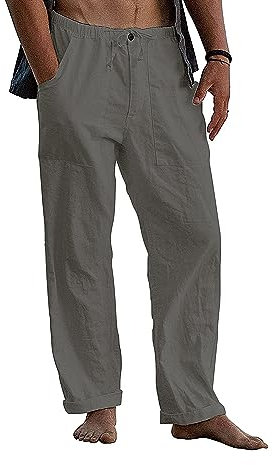 Kvruhuiy Hose Weitem Bein Herren Baumwolle Leinenhosen Kordelzug Reißverschlus Lässige Yoga Hose Dunkelgrau L
