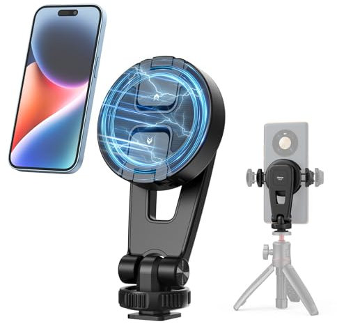 ULANZI MA47 2-in-1 Magnetische Handyhalterung mit Cold Shoe & 1/4 Gewinde, 360° Drehbar Stativhalterung für Magsafe, Universell Stativadapter für iPhone 12-16 Serie, Android, Sumsung, DSLR Kameras