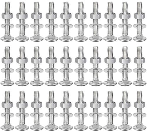 30pcs Carriage Bolts and Nuts Flat Washers Kit, M6X35 304 Stainless Steel Round Head Square Neck Carriage Bolts Screws and Hex Nuts for Home Office Industrial Electronic Hardwood Bench Slat Fixings