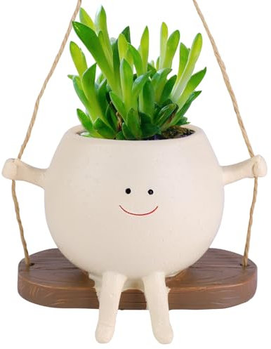 Macetas colgantes de resina con cara oscilante para plantas de interior, macetas con cabeza para cadena de perlas, plantas vivas, ideas para agradecimiento a la madre y al profesor