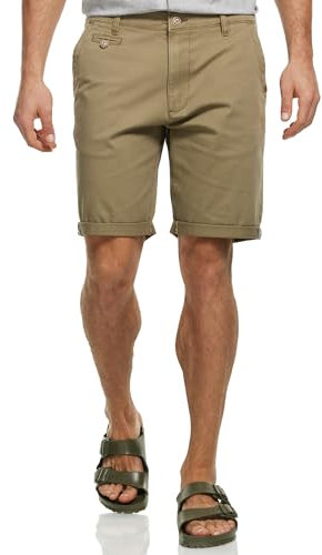 Indicode Herren Cuba Chino Shorts mit 5 Taschen aus Baumwollgemisch | Bermuda Sommershorts für Männer Covert Green, XL