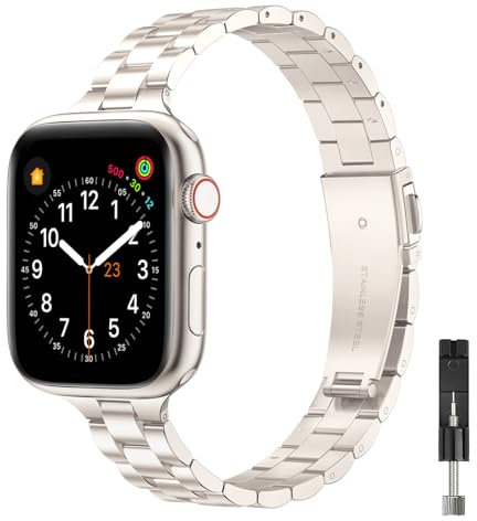 GEARYOU Metall Armband Kompatibel mit Apple Watch Armband 49mm 46mm 45mm 44mm 42mm(Series 1 2 3),Slim Edelstahlarmband Kompatibel mit iWatch Serie 10/9/8/7/6/5/4/3/2/1,SE (42mm 44mm 45mm,Polarstern)