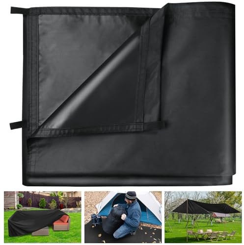 Honsaifau Wasserdichte Abdeckplane für den Außenbereich, schwarz, 3 m x 3 m, 420D Oxford-Gewebe, Plane mit verstärkten Schlaufen, reißfester UV-Schutz für Camping, Gartenhaus, Möbel, Anhänger