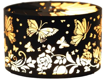 Woodbridge Karusellschirm für Duftkerzen | Butterfly - Black & Gold | Kerzen Accesoires | Rotierender Kerzenschirm für Duftkerzen im Glas