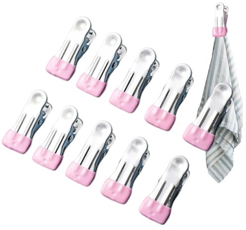 Wäscheklammern, Wäscheklammern zum spurlosen Trocknen,Spurenloser Beutelclip für Lebensmittel - 10 Stück Lebensmittelbeutel, Wäscheklammern aus Edelstahl für Fotos, Kleiderbügel und Chip-Clips, f