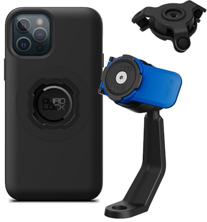 Quad Lock Motorcycle Mirror Stem Phone Mount Kit with Vibration Dampener and iPhone 12/12 Pro MAG Case