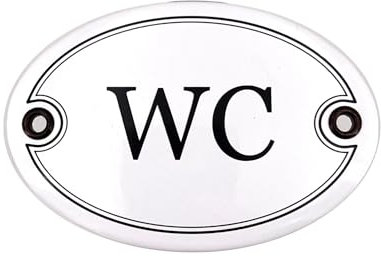 Sosenco Emaille Türschild WC oval 7x10 cm Schild Emailschild Vintage Metallschild - Blechschild - Toilette Schild - Deko Retro Wandschild (Weiß)
