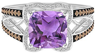 Shine Jewel keltisch Knoten Cocktail Ring! 5 MM Kissen Amethyst Edelstein Jahrgang Ring 925 Silber (59 (18.8))