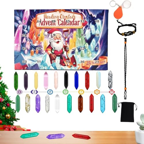 Gkumgwo Edelstein-Adventskalender | 2024 Strumpffüller, Sammlerstücke, Fantasie-Kristalle, Strumpffüller, Sammelsteine mit Halskettenhalter, Lupe für Meditation