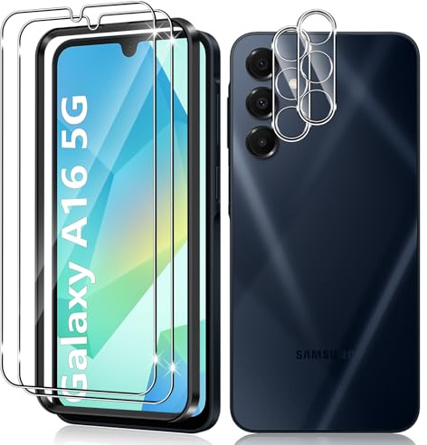 Vanrain Schutzfolie für Panzerglas für Samsung Galaxy A16 4G/5G, 2+2 Stück Panzer Schutz Glas mit Positionierhilfe und Kameraschutz, 9H Härte Schutzglas HD Klar Anti-Kratze Blasenfrei