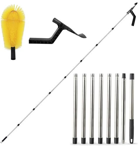 ERMWALR 2-in-1 Telescopic Gutter Cleaning Brush and Leaf Shovel, 10.5 Foot Roof Gutter Cleaning Set with 8 Telescopic Poles, Used for Cleaning Leaf Fragments Gutter Hanging Lights Spider Webs