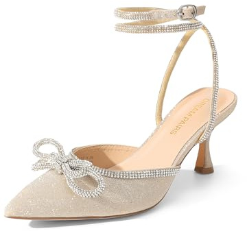 DREAM PAIRS Escarpins Femme Petit Talon Slingback À Bout Pointu avec Nœud Strass Et Bride Cheville – Chaussures De Soirée Mariage Cérémonie