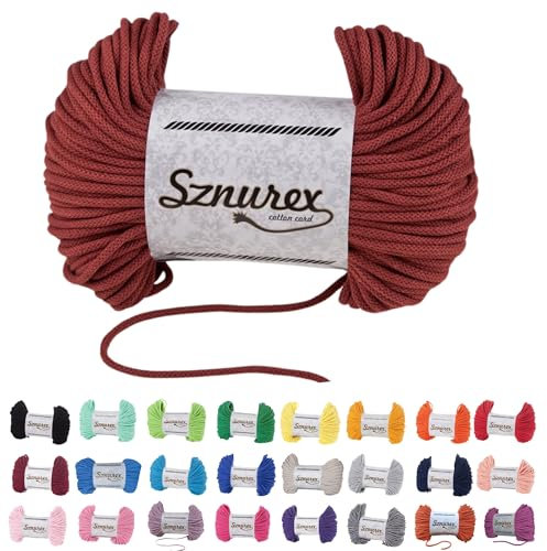 Makramee Garn 5mm x 100m Baumwollschnur Garn für Makramee-Schnur über 50 Farben Oeko-TEX Zertifiziert Baumwollkordel, Baumwollgarn mit Polyesterkern für DIY (Ziegel, 5mm/100 Meter)