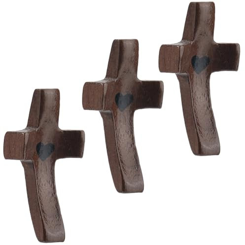 GORGECRAFT 3pz Croce Il Mio Cuore Croci di Legno Crocifisso di Legno Marrone A Forma di Amore Incoraggiamento Tasca per La Punta delle Dita Piccolo Pollice Che Tiene in Mano Croce per Pregare